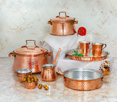 Stunning Persian Handmade Copper Dishes Set